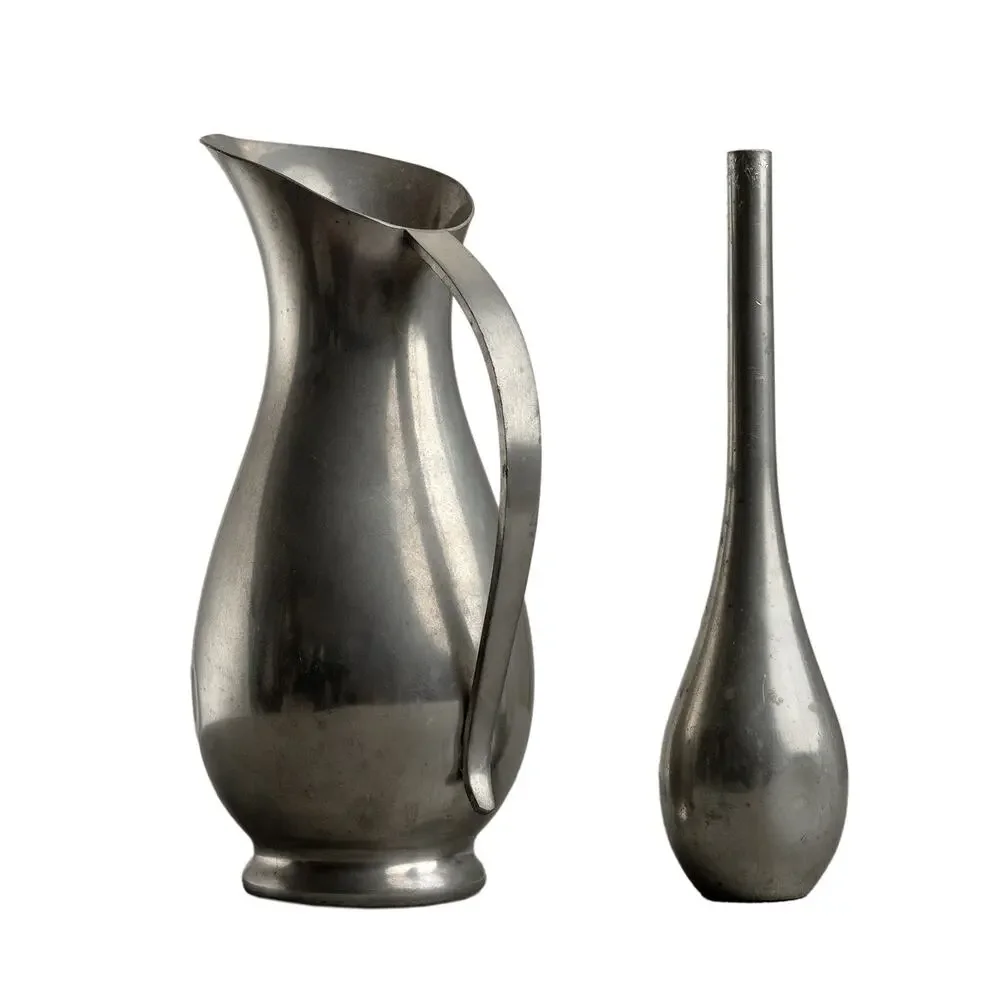 Vintage 60s MCM Royal Holland Pewter Pitcher And Bud Vase Lot
